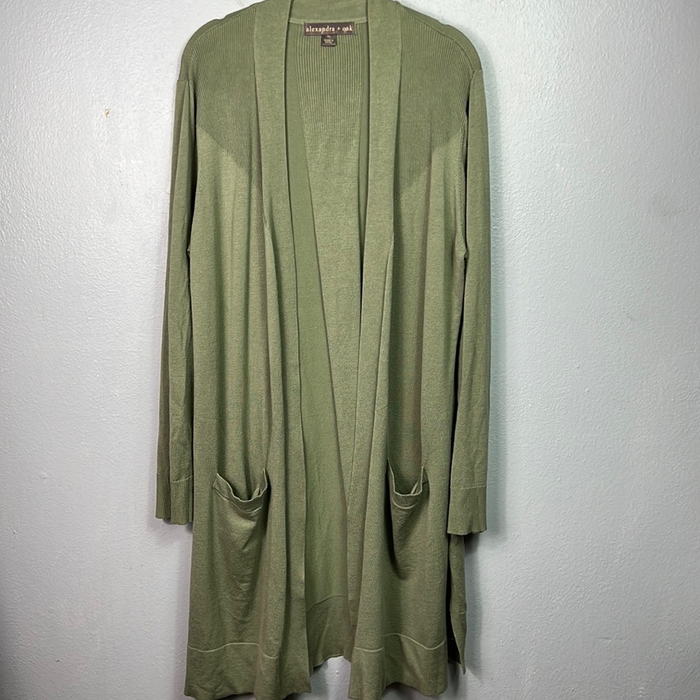 Alexandra + Oak Fern Green Open Front Long Cardigan Sweater XL